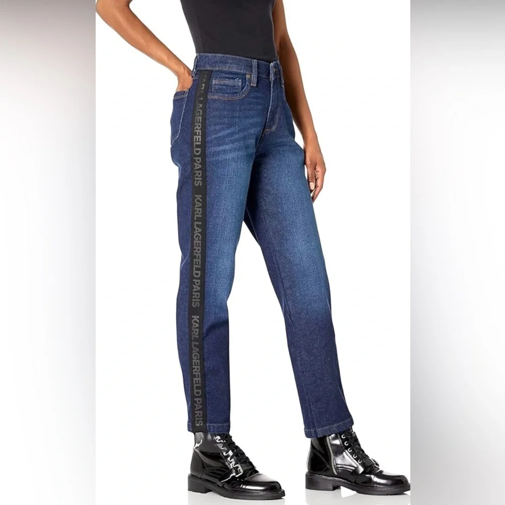 Karl Lagerfeld Paris Women’s Straight Leg Logo Taping Jeans Size 4